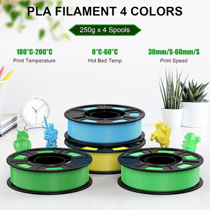 HEPHI3D 3D Printer Filament Bundle 250g X 4 Spools, PLA Filament 1.75mm 3D Printing Material, Bright Color PLA Filaments Kit for 3D Printer Green/Light-Green/Yellow/Sky Blue, Fit Most 3D Printers - Image 2